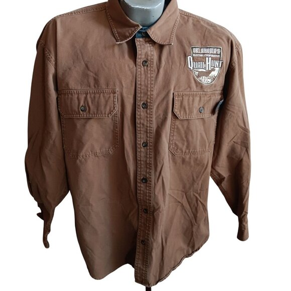 Mens Hunting Shirt Large Cabela's Button Down Logo QUAIL PATCH OKLAHOMA HUNTER - Picture 1 of 6